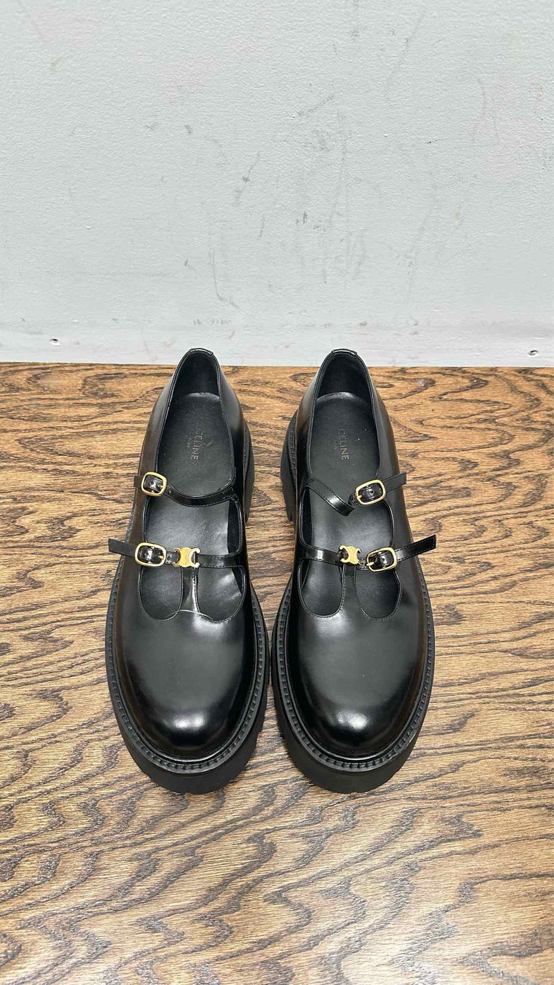 CELINE Triomphe Patent Leather Flats