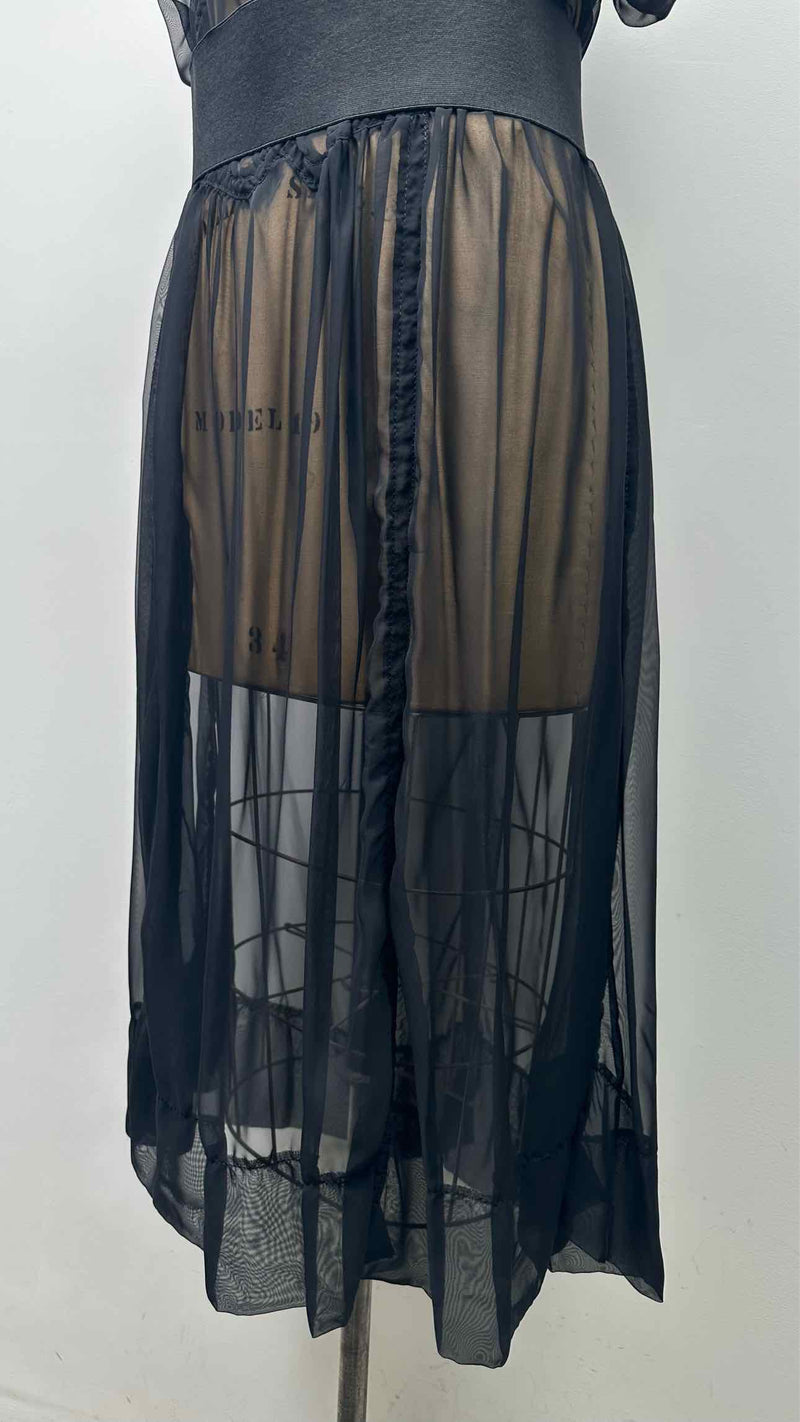 Comme Des Garcons S/S Square-Neck Puff-Sleeve Sheer Belted Dress