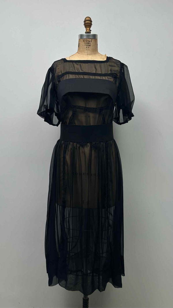 Comme Des Garcons S/S Square-Neck Puff-Sleeve Sheer Belted Dress