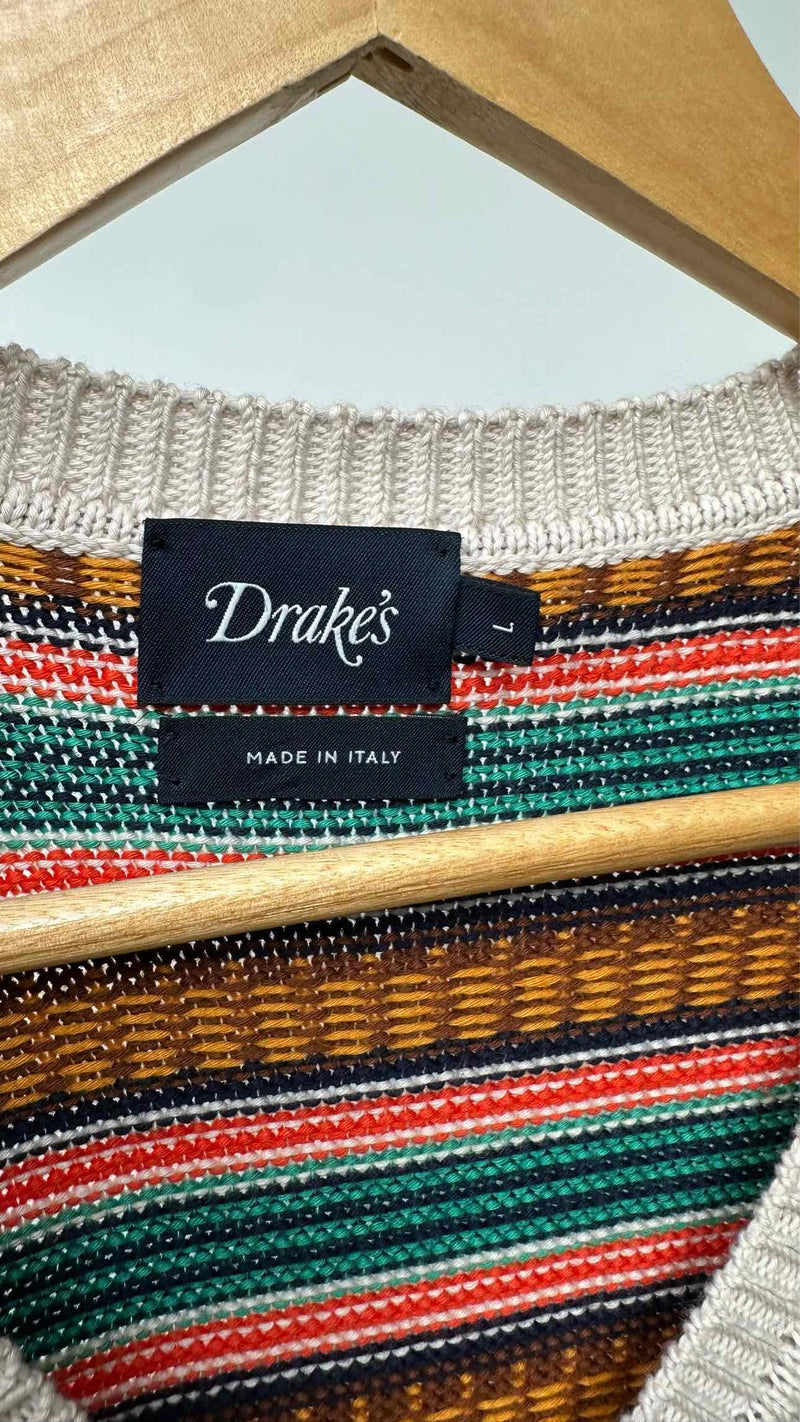 Drake's Stripe V-neck Vest