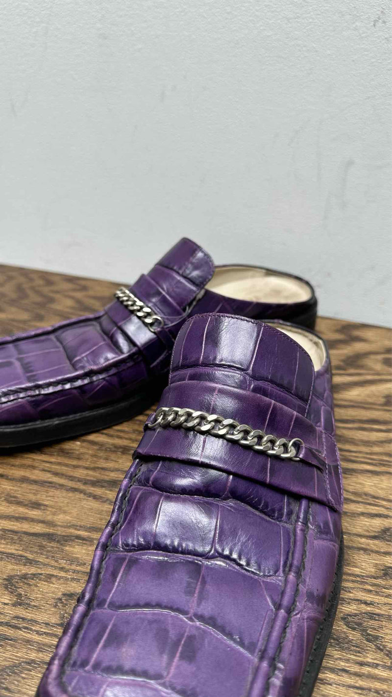Martin Rose Embossed-leather Square-toe Mules