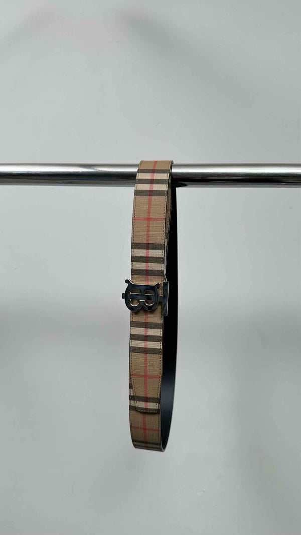 Burberry Reversible Plaid Leather Belt