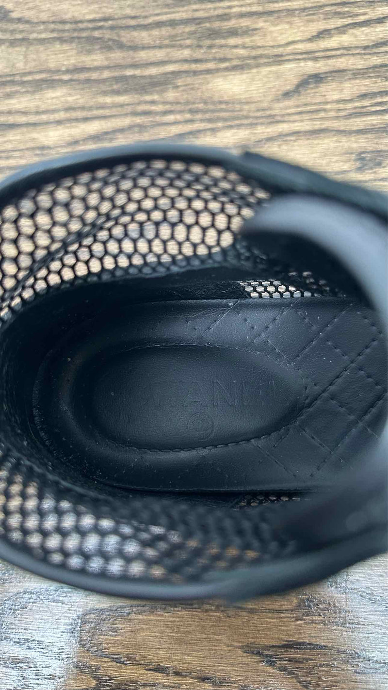Chanel CC Logo Suede Mesh High-Top Sneakers