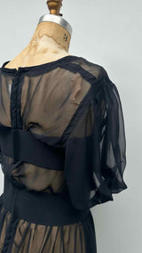 Comme Des Garcons S/S Square-Neck Puff-Sleeve Sheer Belted Dress