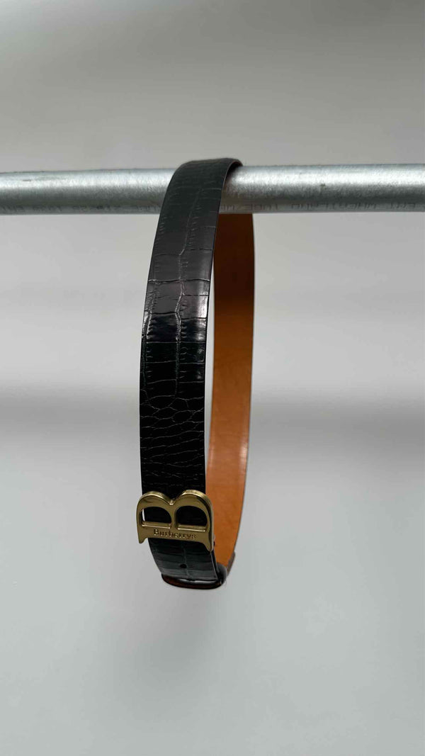 Burberry B-Buckle Croco-Embossed Leather Belt