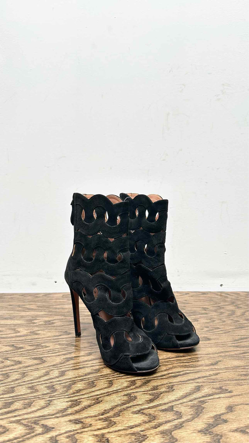 Alaia Suede Lazer-cut Heel Boots