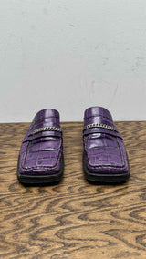 Martin Rose Embossed-leather Square-toe Mules
