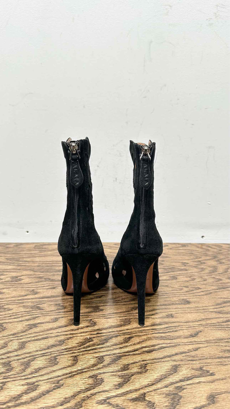 Alaia Suede Lazer-cut Heel Boots