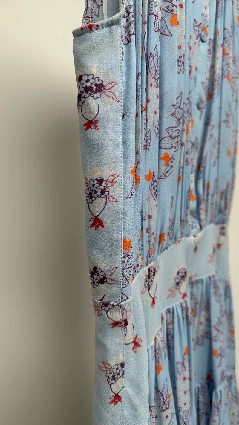 Chloé N/S Pleated Floral Silk Dress