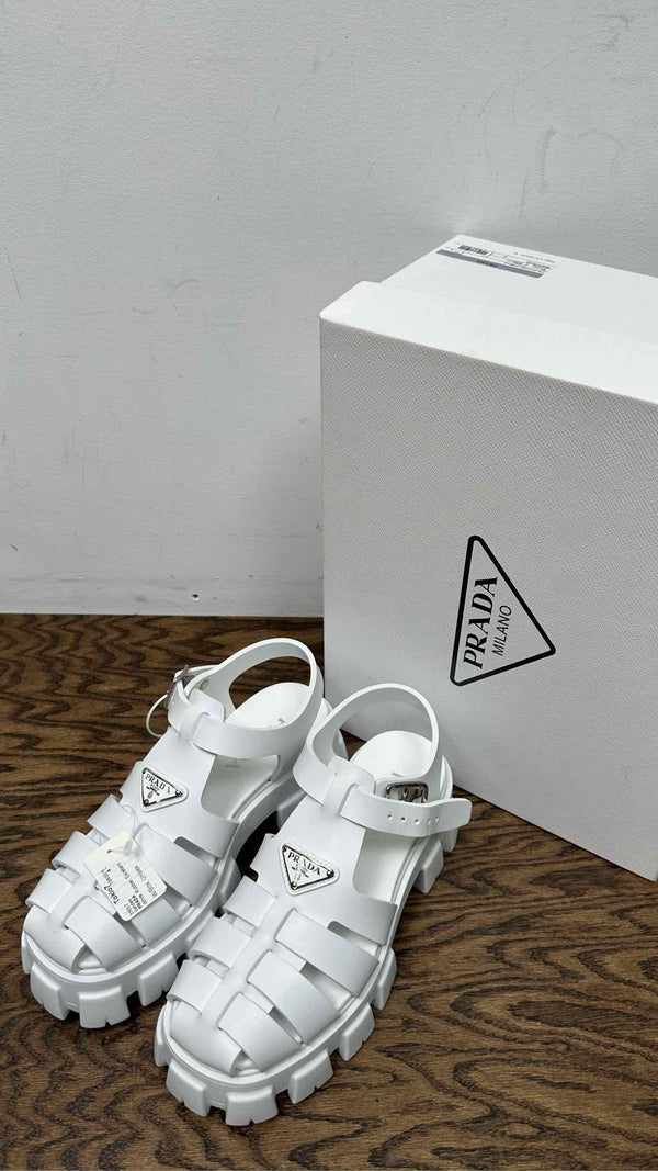 PRADA Soft Cage Blanco Sandals