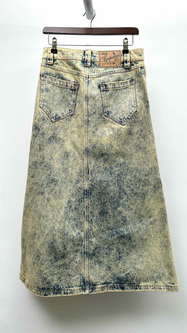 Vaquera Distressed Maxi Denim Skirt