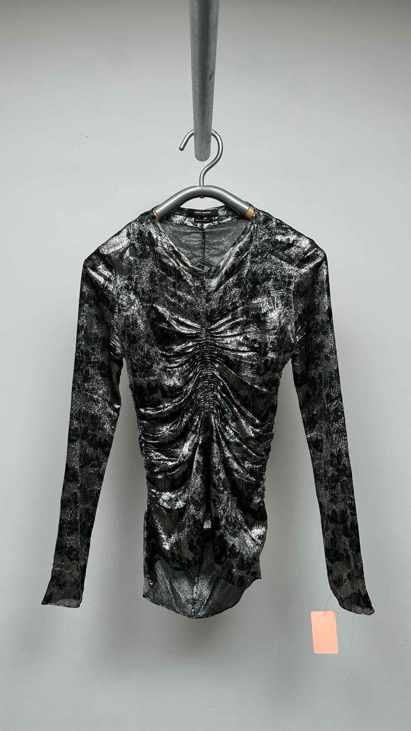 Isabel Marant L/S Floral Glitter Gathered Top