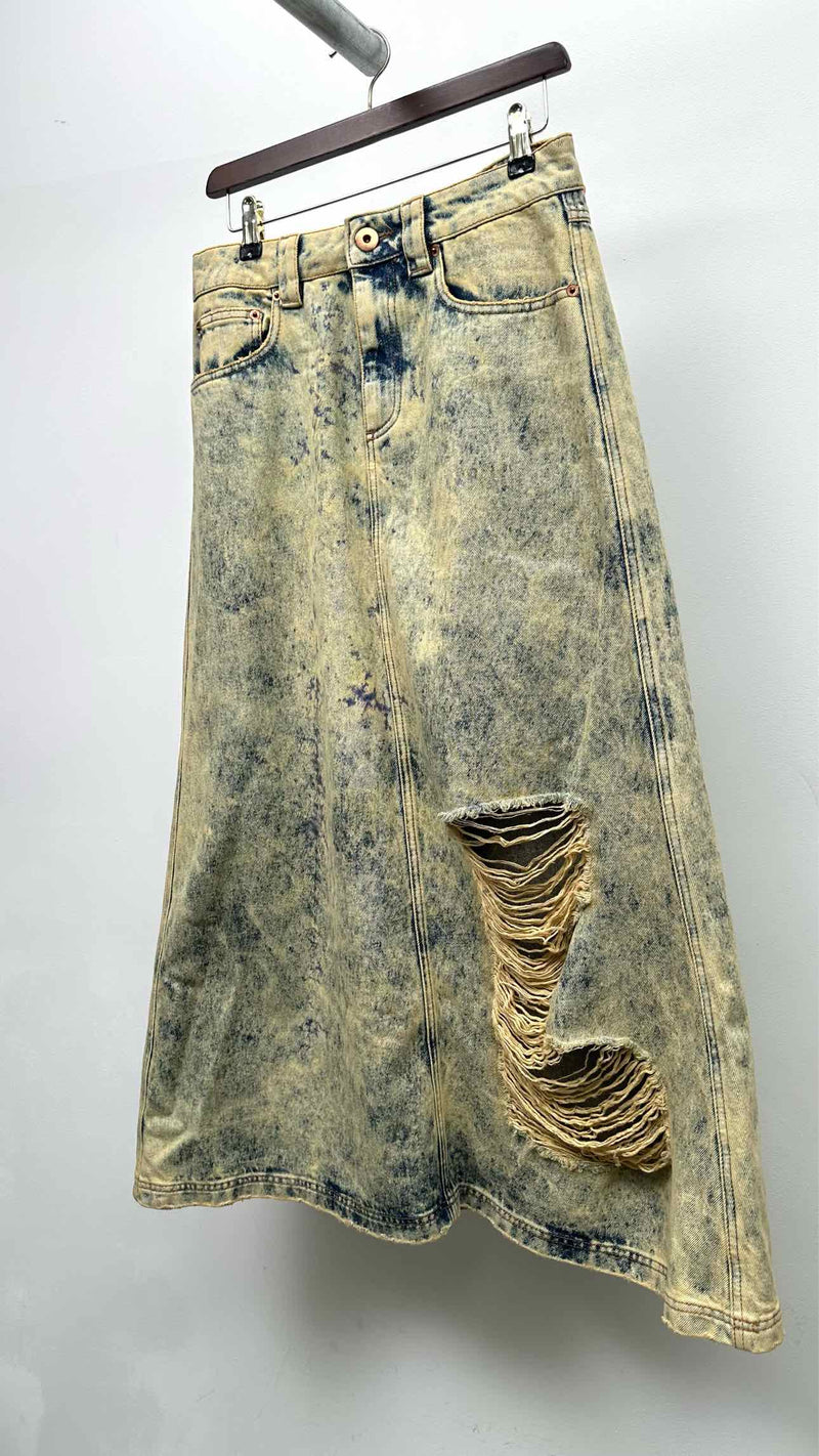 Vaquera Distressed Maxi Denim Skirt