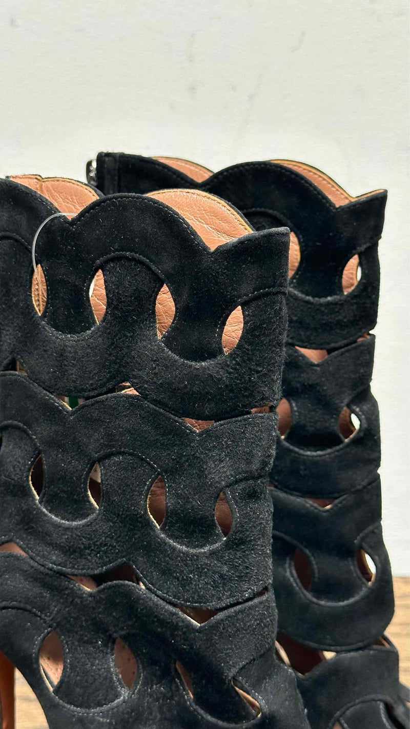 Alaia Suede Lazer-cut Heel Boots