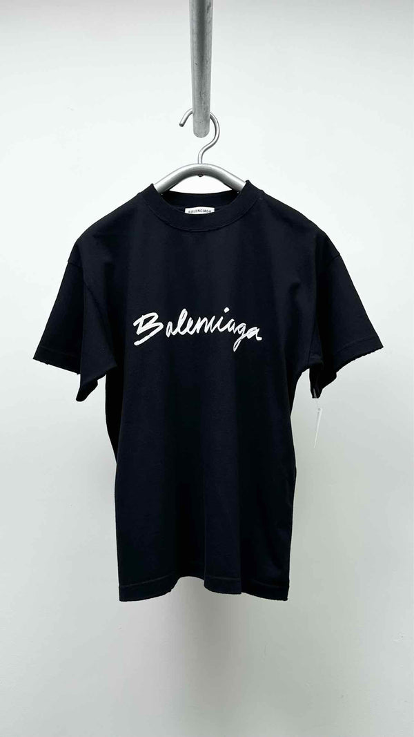 Balenciaga Brush Script Logo DistressedT-shirt