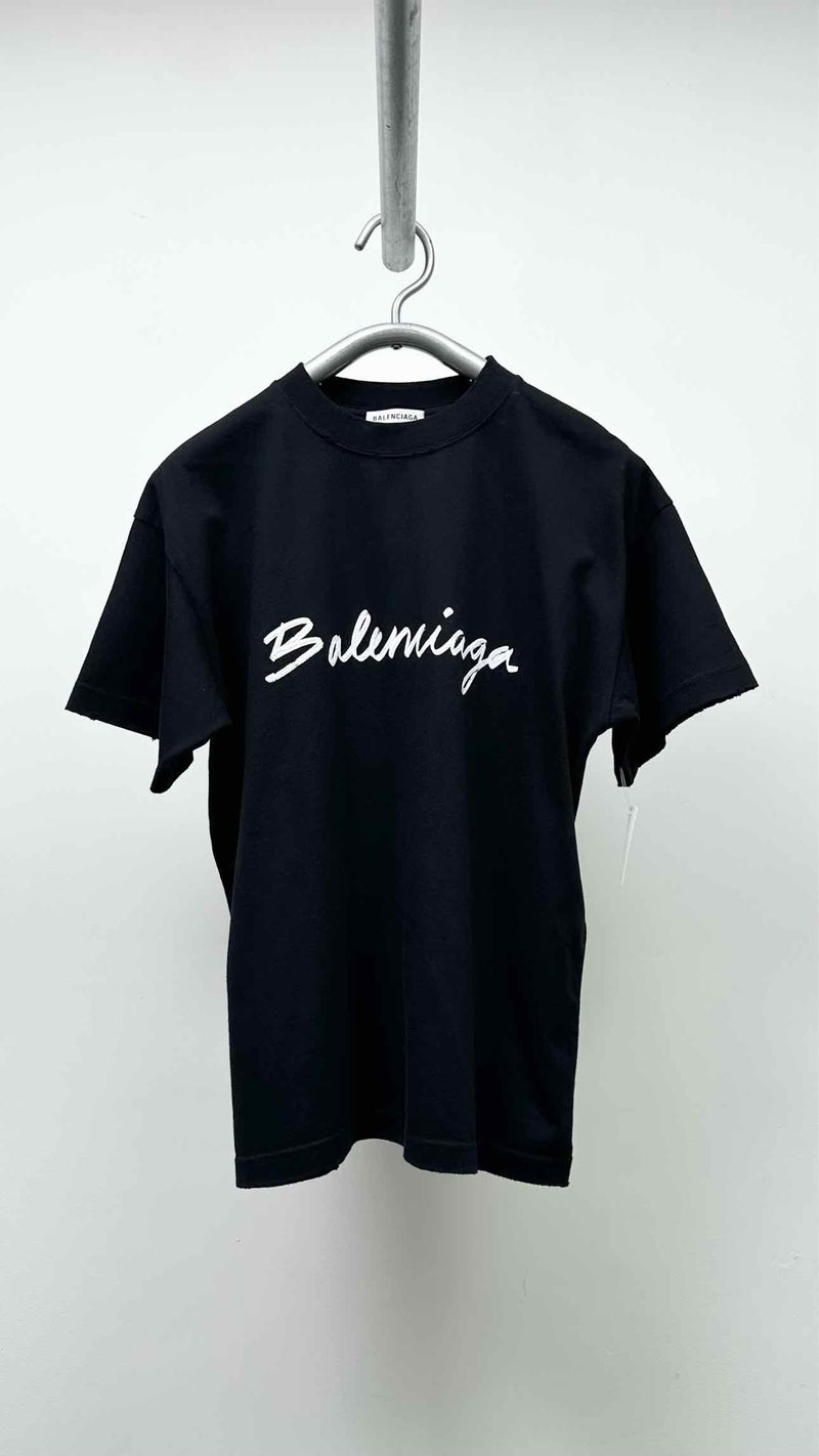 Balenciaga Brush Script Logo DistressedT-shirt