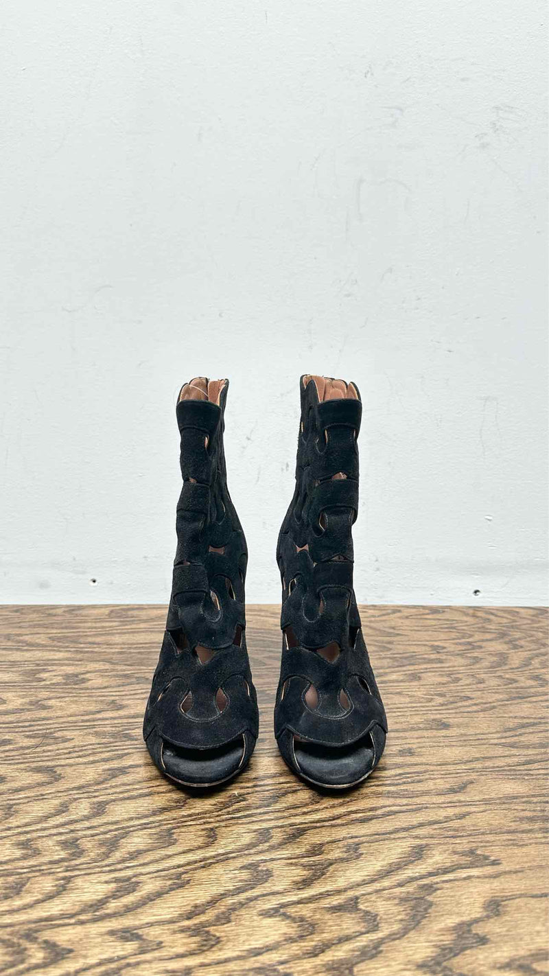 Alaia Suede Lazer-cut Heel Boots