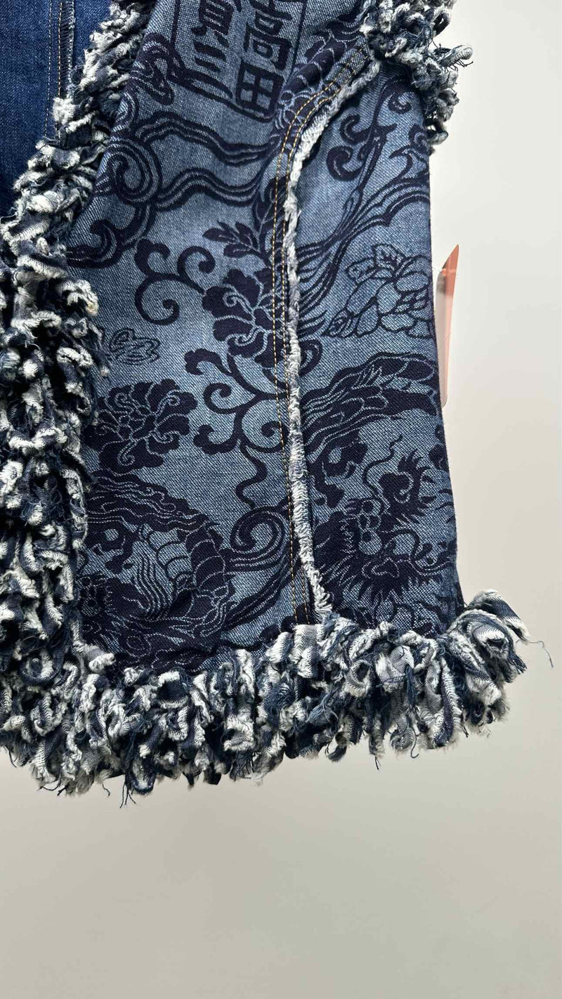 Kenzo Jeans Jacquard Fringed Denim Vest