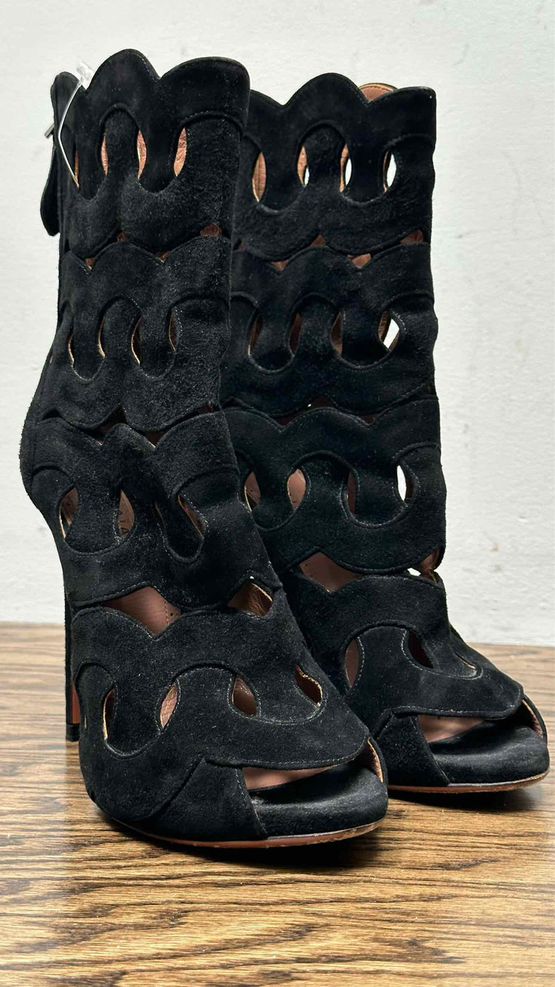Alaia Suede Lazer-cut Heel Boots