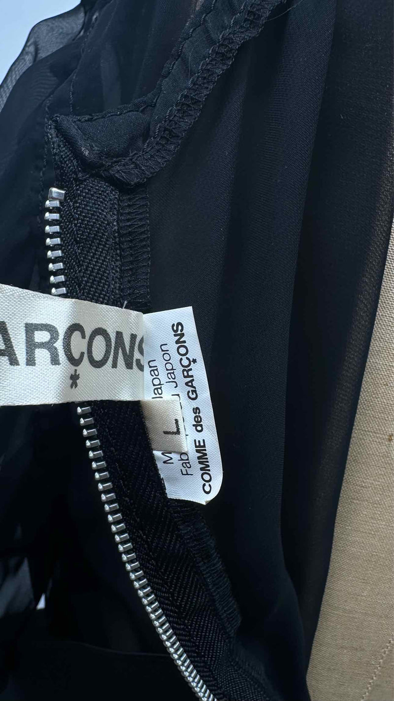 Comme Des Garcons S/S Square-Neck Puff-Sleeve Sheer Belted Dress