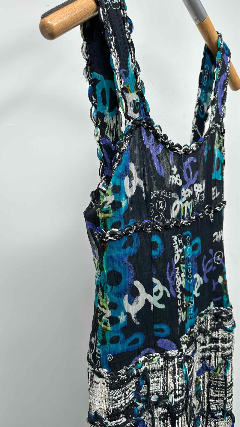 Chanel N/S Graffiti-mesh Tweed Hybrid Dress
