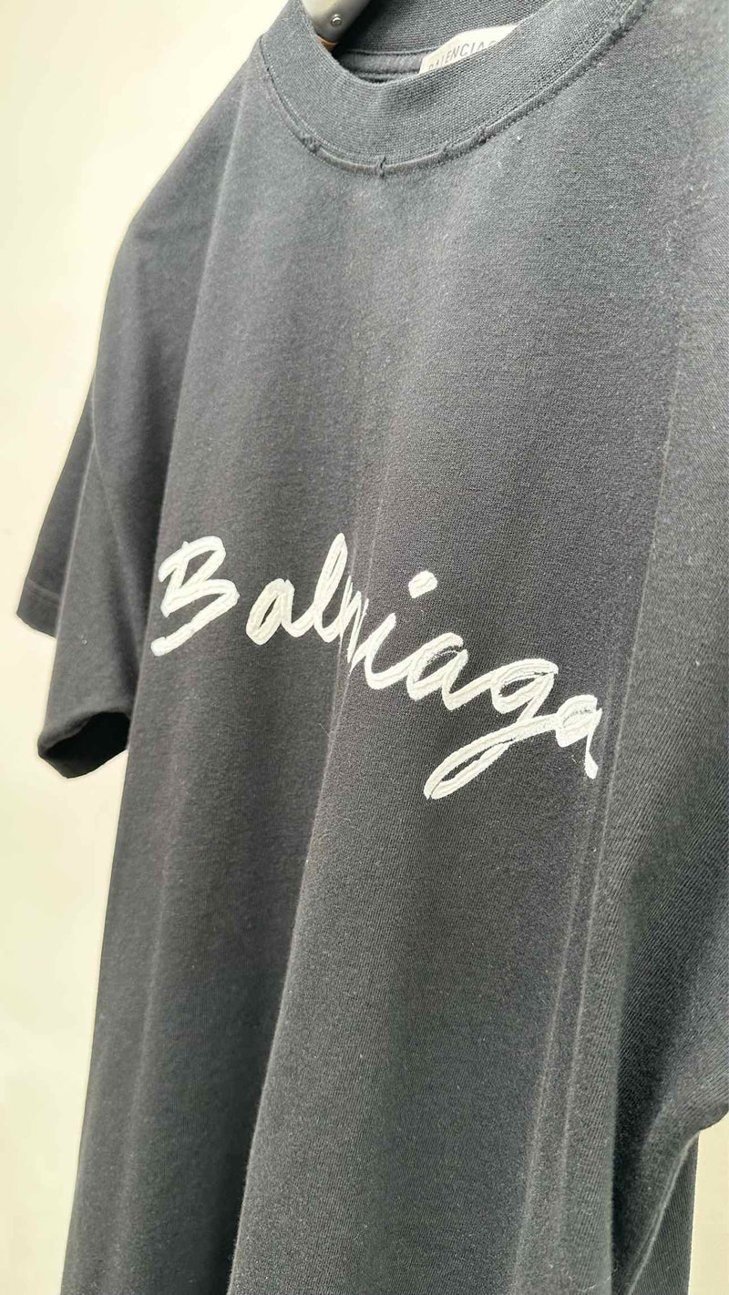 Balenciaga Brush Script Logo DistressedT-shirt