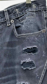 R13 Multi- Stitching Distressed Wide Jeans