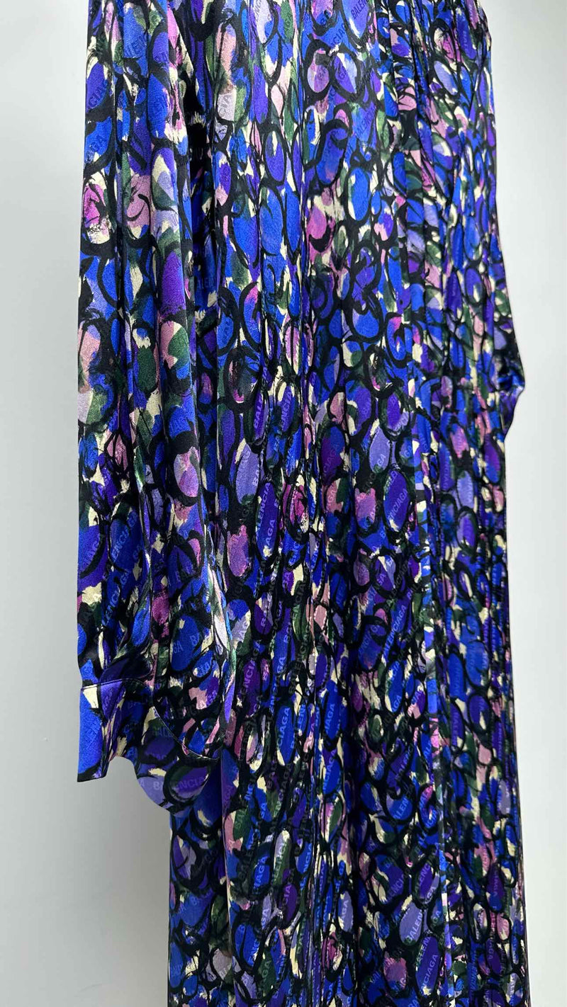 Balenciaga L/S Printed Silk Maxi Dress