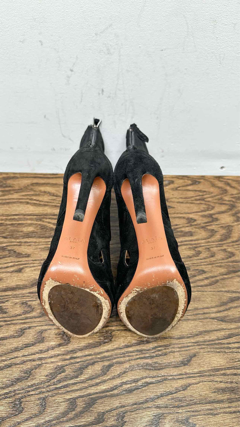 Alaia Suede Lazer-cut Heel Boots