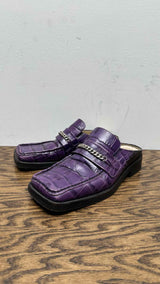 Martin Rose Embossed-leather Square-toe Mules