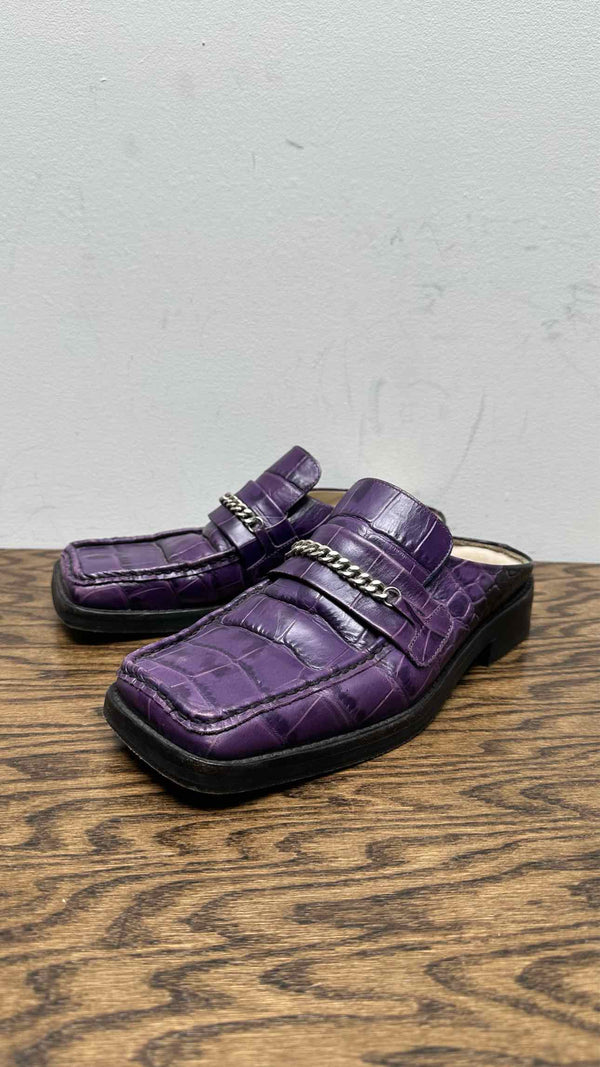 Martin Rose Embossed-leather Square-toe Mules