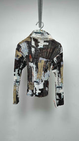 Issey Miyake L/S High-neck Printed Stretch-pleated Top