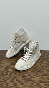 Chanel CC Logo Suede Mesh High-Top Sneakers