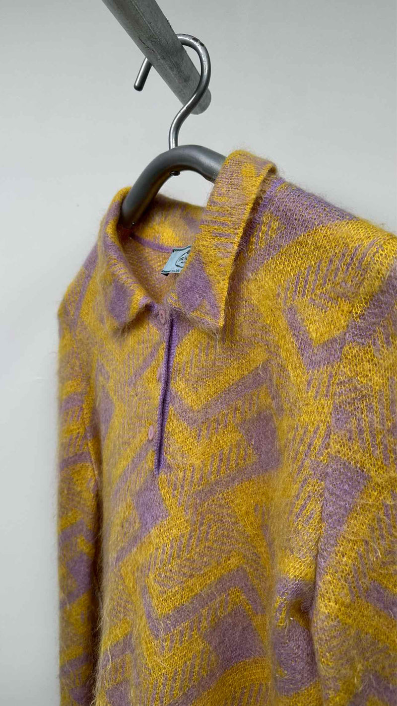 PRADA Geometric Mohair Oversized Knit Polo Sweater