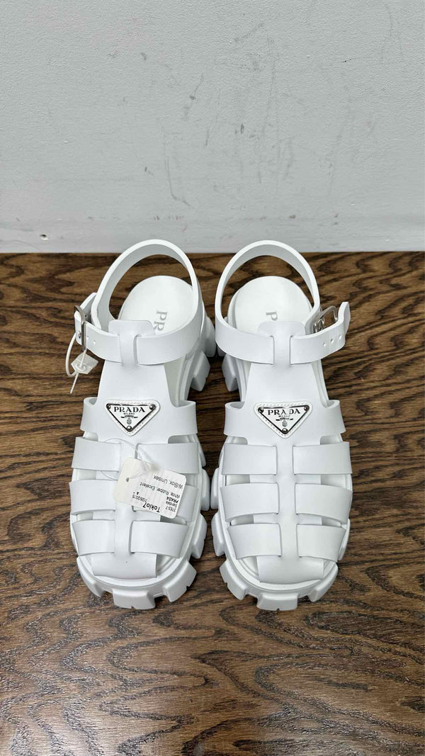PRADA Soft Cage Blanco Sandals