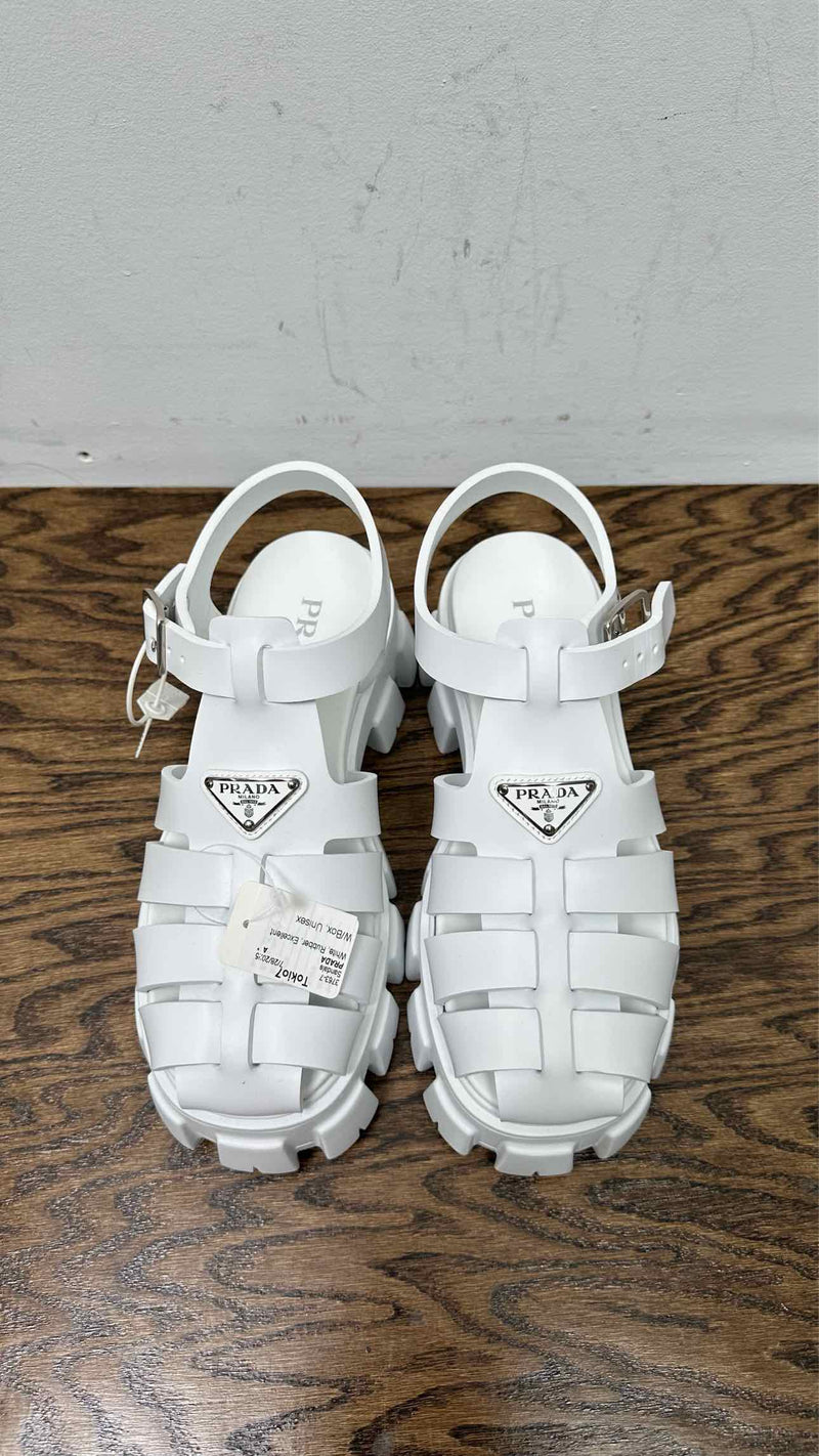 PRADA Soft Cage Blanco Sandals