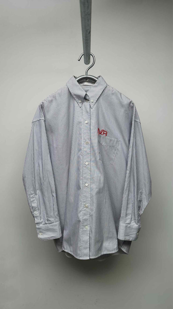Victoria Beckham L/S Oversized Initial Stripe Embroidered Shirt