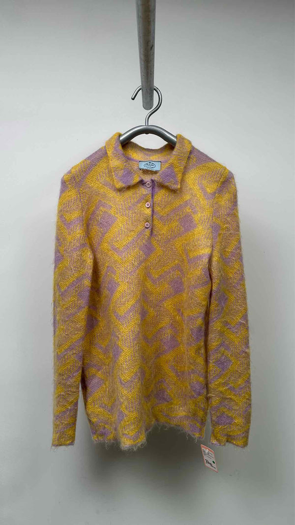 PRADA Geometric Mohair Oversized Knit Polo Sweater
