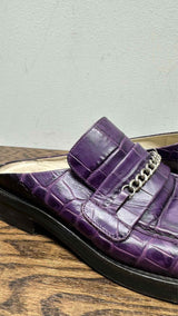 Martin Rose Embossed-leather Square-toe Mules