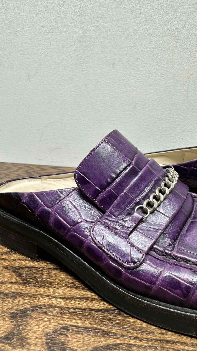 Martin Rose Embossed-leather Square-toe Mules