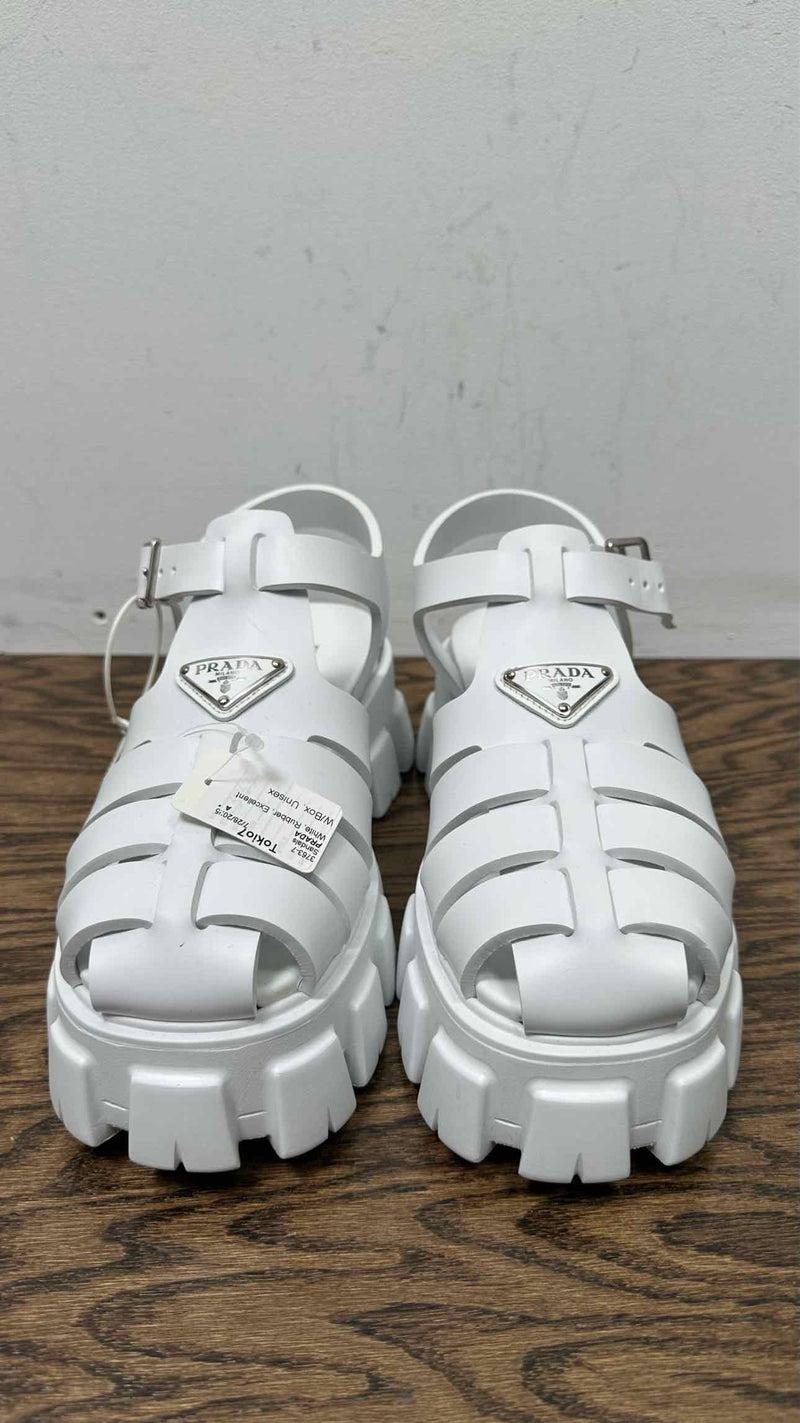PRADA Soft Cage Blanco Sandals
