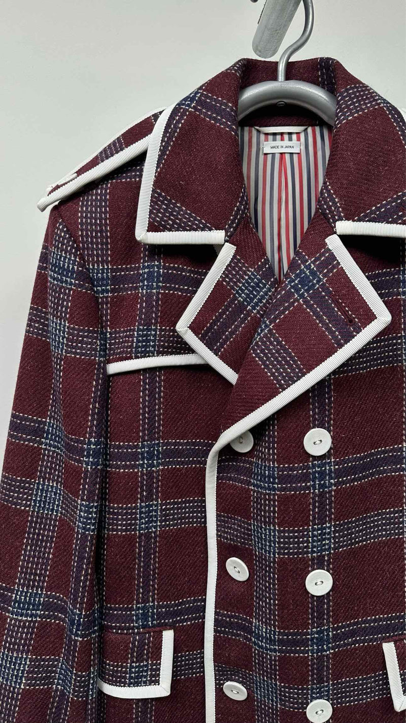 Thom Browne Double-Breats Plaid Trech Coat