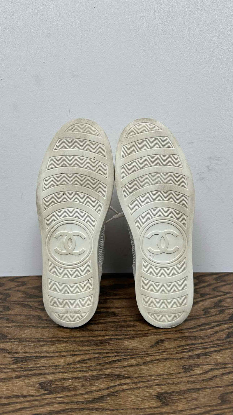 Chanel CC Logo Suede Mesh High-Top Sneakers
