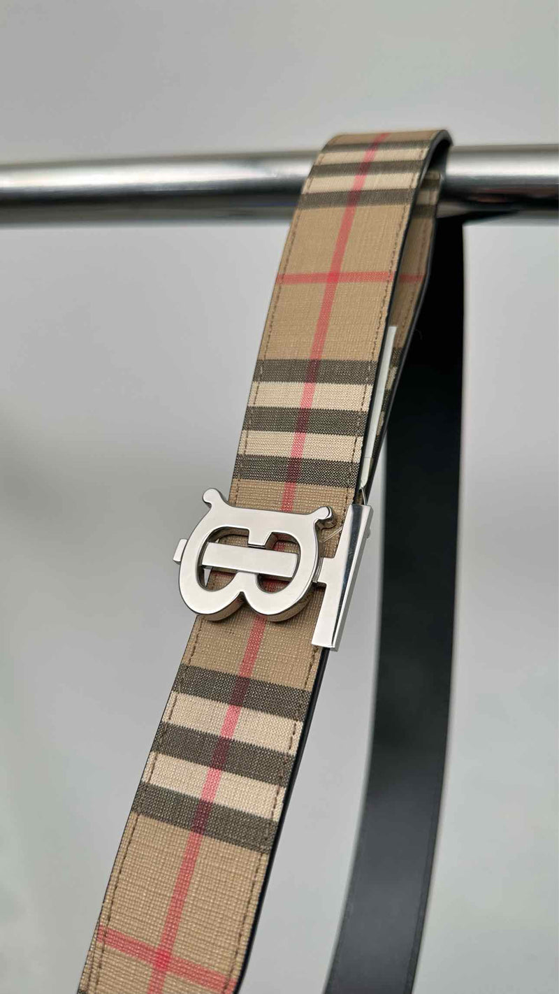 Burberry Reversible Plaid Leather Belt