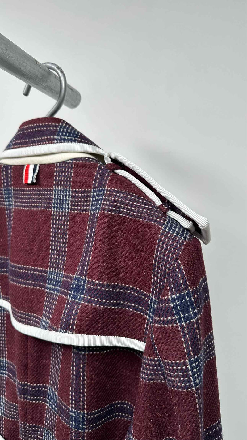 Thom Browne Double-Breats Plaid Trech Coat