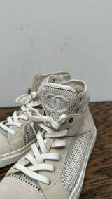 Chanel CC Logo Suede Mesh High-Top Sneakers