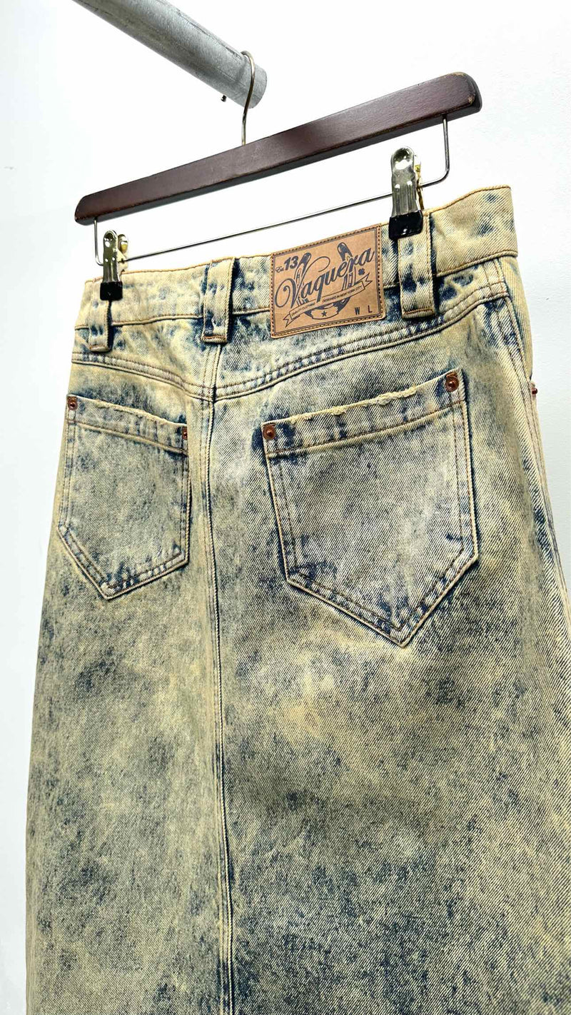 Vaquera Distressed Maxi Denim Skirt