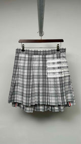 Thom Browne Pleated Asymmetrical Plaid Mini Skirt