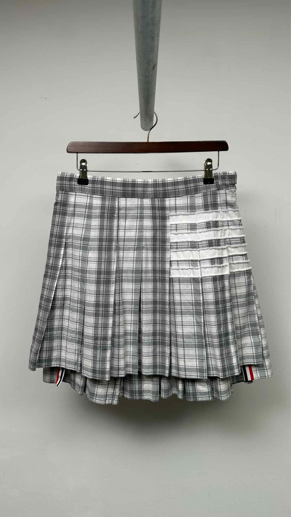 Thom Browne Pleated Asymmetrical Plaid Mini Skirt