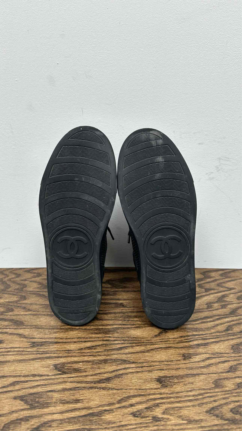 Chanel CC Logo Suede Mesh High-Top Sneakers